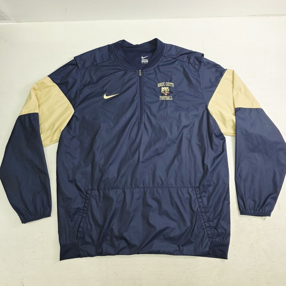 Nike Bogue Chitto Football Pullover Windbreaker‎ Mens 2XL Navy Gold Half Zip EUC
